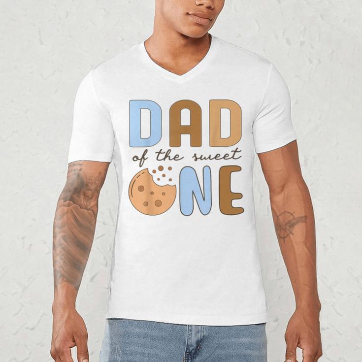 Dad Of The Sweet One Cookies And Milk 1st Birthday Party Men's V-Neck T-Shirt Dad Of The Sweet One Cookies And Milk 1st Birthday Party Men's V-Neck T-Shirt