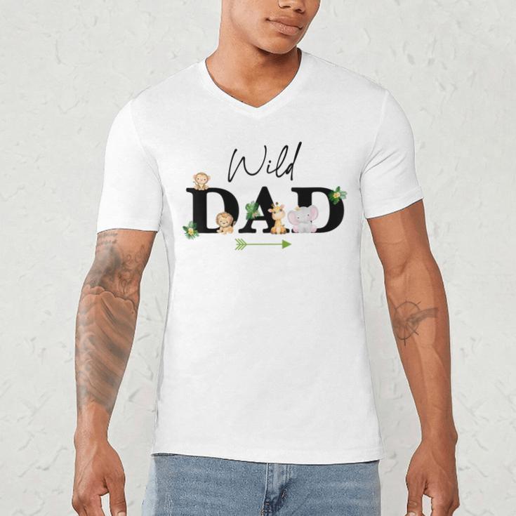 Dad Of The Wild One Zoo Birthday Safari Jungle Animal Men's V-Neck T-Shirt Dad Of The Wild One Zoo Birthday Safari Jungle Animal Men's V-Neck T-Shirt