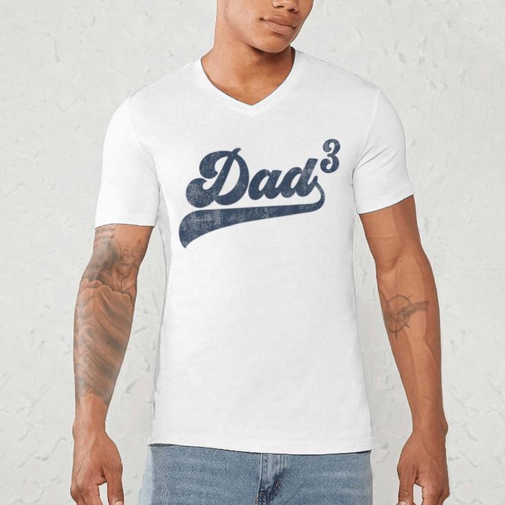 Dad3 Dad Cubed Father Of Three Daddy 3 Third Time Dad Men's V-Neck T-Shirt