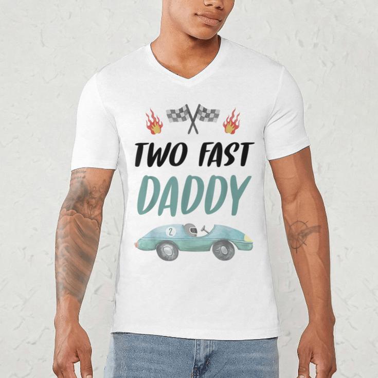 Daddy Dad 2nd Birthday Two Fast Race Car Second Bday Party Men's V-Neck T-Shirt