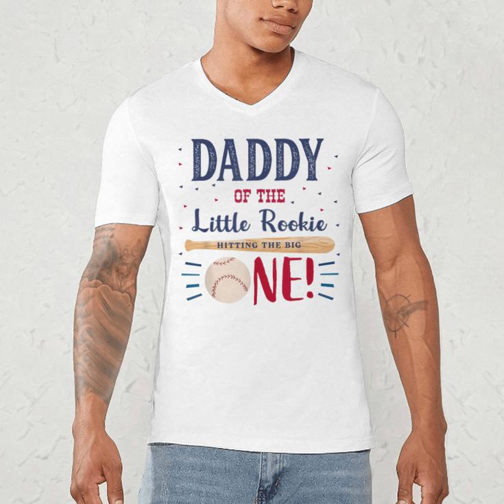 Daddy Dad First Birthday Little Rookie Baseball The Big One Men's V-Neck T-Shirt Daddy Dad First Birthday Little Rookie Baseball The Big One Men's V-Neck T-Shirt
