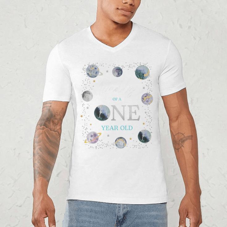 Daddy Houston We Have One Year Old Space Theme 1st Birthday Men's V-Neck T-Shirt