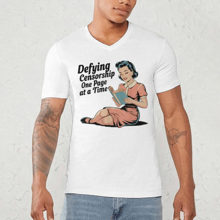 Defying Censorship One Page At a Time Read Banned Books Men's V-Neck T-Shirt Defying Censorship One Page At a Time Read Banned Books Men's V-Neck T-Shirt