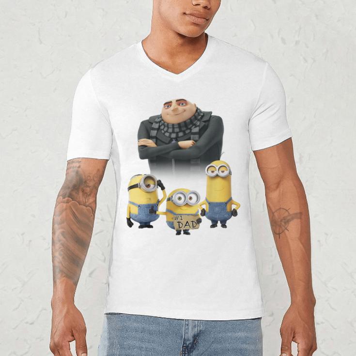 Despicable Me Minions Father's Day 1 Dad Cardboard Sign Men's V-Neck T-Shirt