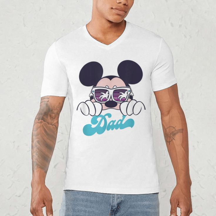 Disney Mickey And Friends Cool Mickey Summer Vibes Dad Logo Men's V-Neck T-Shirt