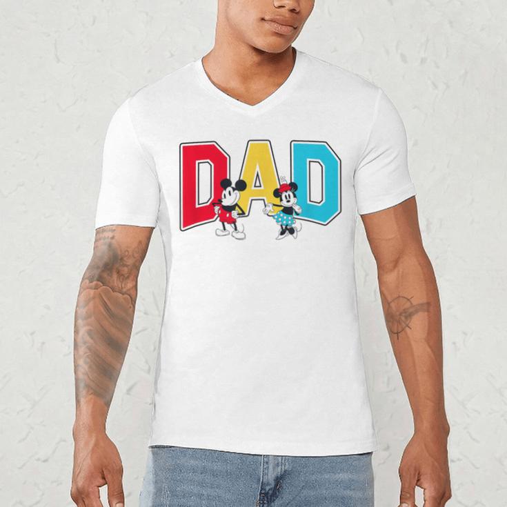 Disney Mickey And Friends Mickey Minnie Dad Collegiate Logo Men's V-Neck T-Shirt