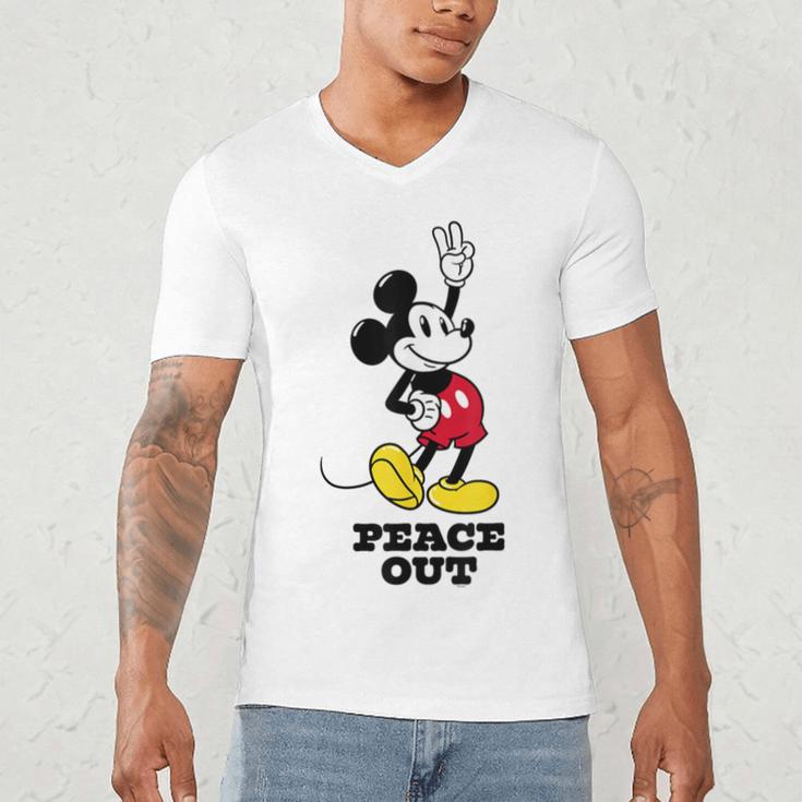 Disney Mickey Mouse Peace Out Totally Retro Graduation Men's V-Neck T-Shirt