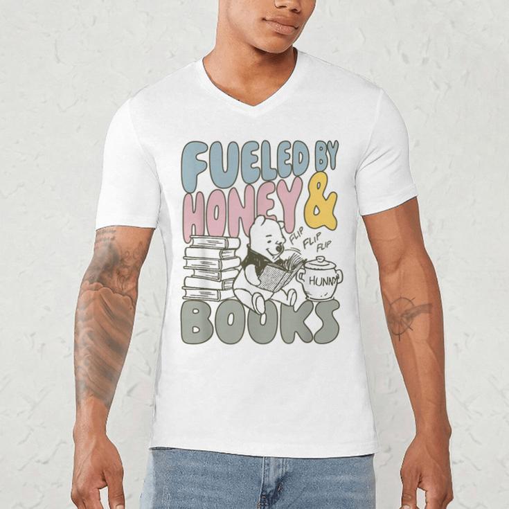 Disney Winnie The Pooh Fueled By Honey & Books Sketch Men's V-Neck T-Shirt