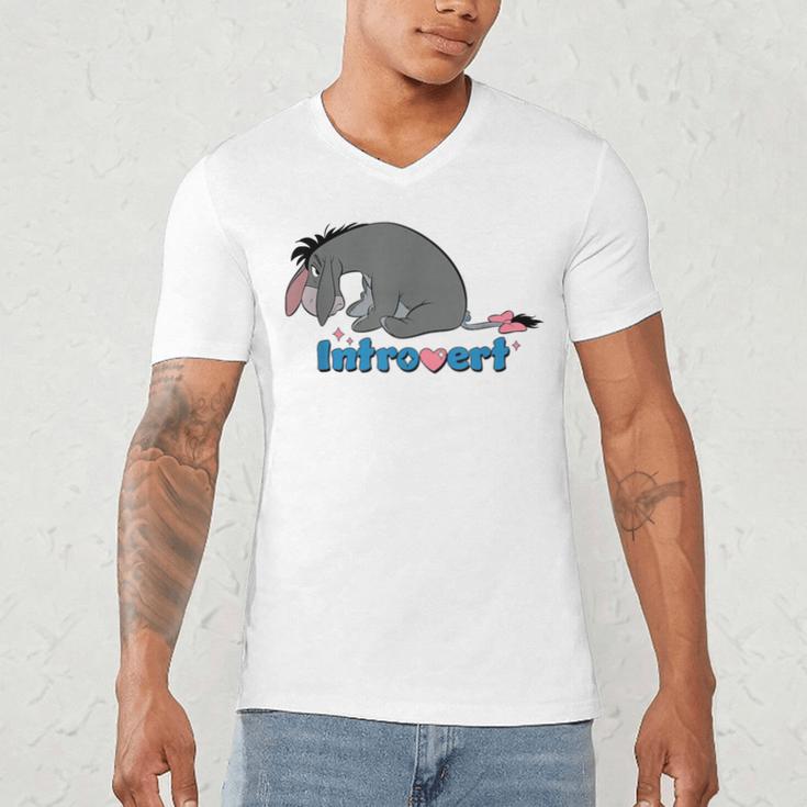 Disney Winnie The Pooh Introvert Eeyore Logo Men's V-Neck T-Shirt Disney Winnie The Pooh Introvert Eeyore Logo Men's V-Neck T-Shirt