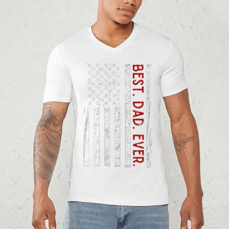 Distressed US American Flag Father Shirt Best Dad Ever Men's V-Neck T-Shirt