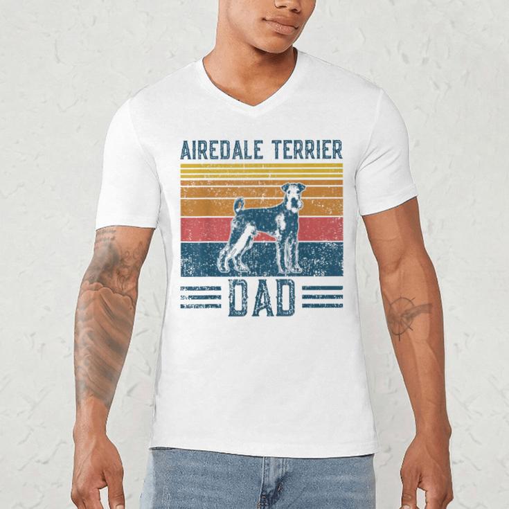 Dog Airedale Terrier Dad Vintage Airedale Terrier Dad Men's V-Neck T-Shirt