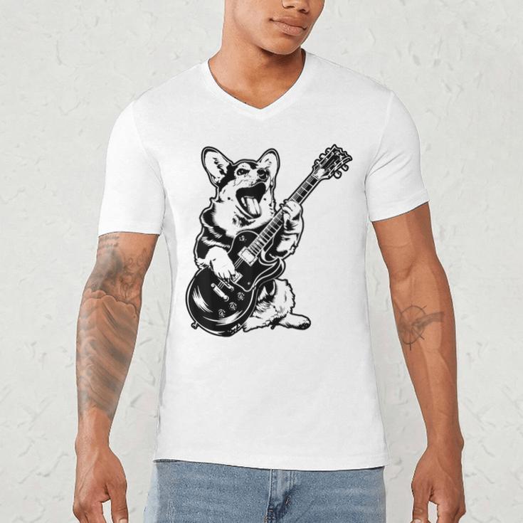 Dog Guitarist Guitar Pembroke Welsh Corgi Dad Mom Men's V-Neck T-Shirt