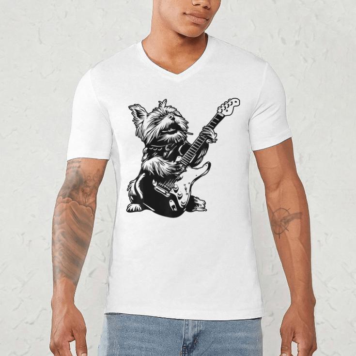 Dog Guitarist Guitar Yorkie Dad Mom For Men Women Men's V-Neck T-Shirt