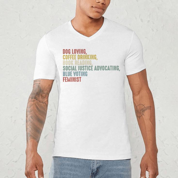 Dog Loving Coffee Drinking Book Reading Social Justice Men's V-Neck T-Shirt