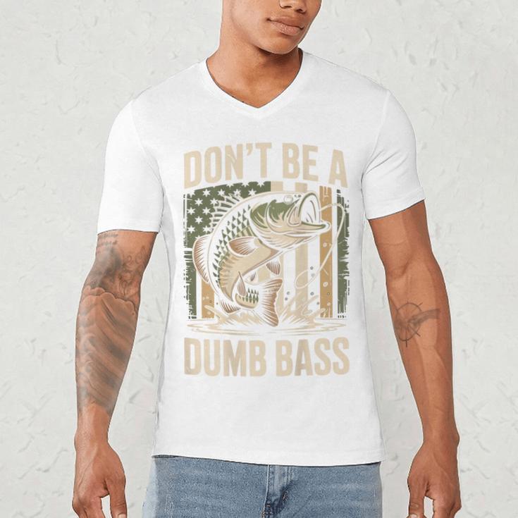 Don't Be A Dumb Bass Fish Camo American Flag Dad Jokes Men's V-Neck T-Shirt