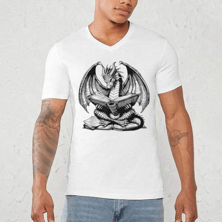Dragon Reading Book Bookworm Books Dragon Lover Learning Men's V-Neck T-Shirt Dragon Reading Book Bookworm Books Dragon Lover Learning Men's V-Neck T-Shirt