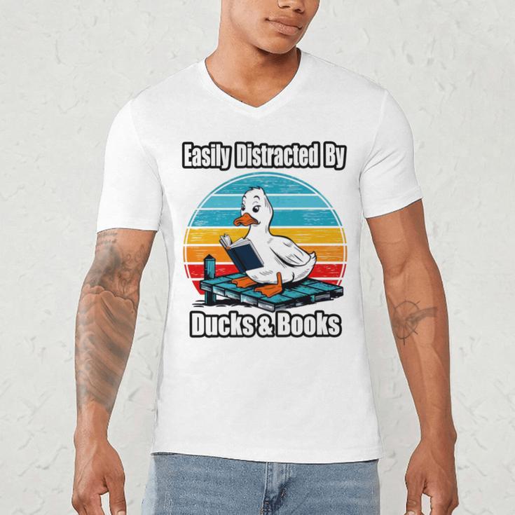 Ducks Books Lover Easily Distracted By Ducks & Books Men's V-Neck T-Shirt