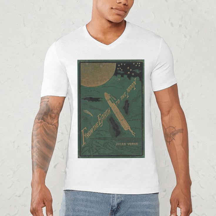 From The Earth To The Moon Book Cover 1874 Premium Men's V-Neck T-Shirt From The Earth To The Moon Book Cover 1874 Premium Men's V-Neck T-Shirt