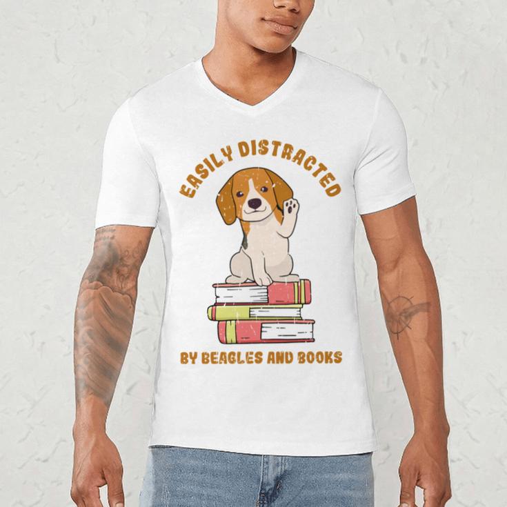 Easily Distracted By Beagles And Books Beagle Dog Men's V-Neck T-Shirt