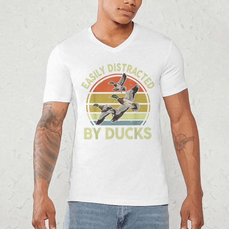 Easily Distracted Duck Hunting Dad Hunter Son Daughter Men's V-Neck T-Shirt
