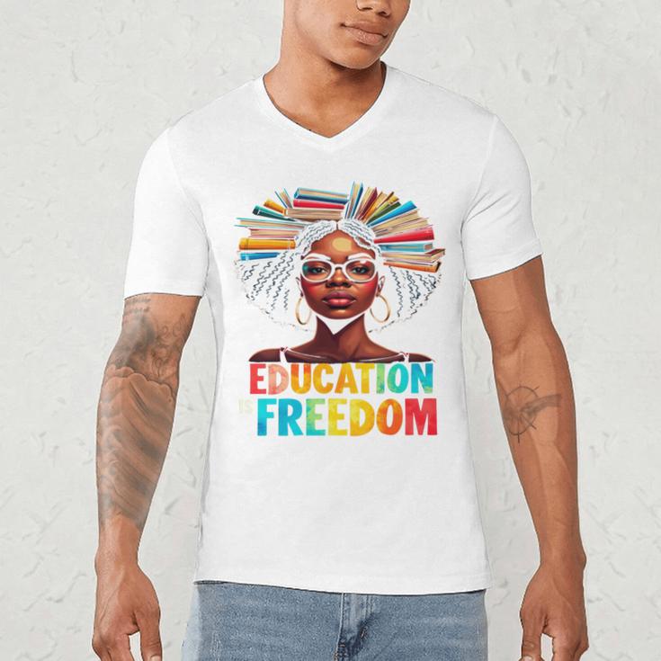 Education Is Freedom Afro Books Men's V-Neck T-Shirt Education Is Freedom Afro Books Men's V-Neck T-Shirt