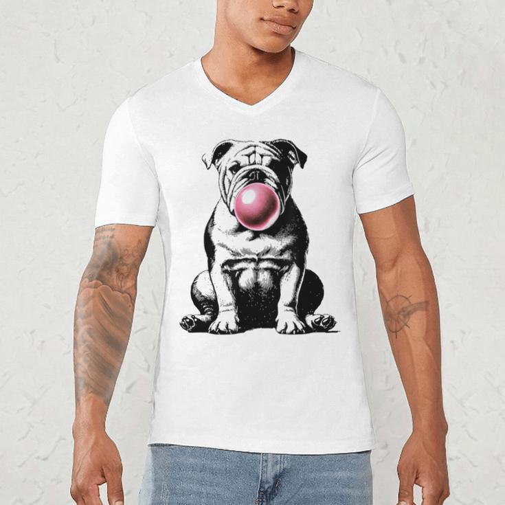 English Bulldog Bubble Gum Vintage Dog Mom Pet Dad Men's V-Neck T-Shirt