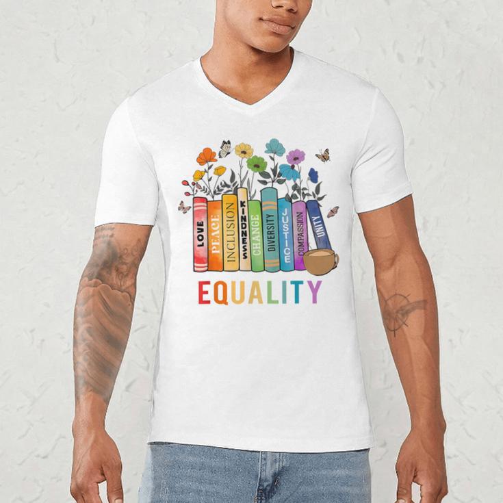Equal Rights Book Flower Equality Peace Love Kindness Book Men's V-Neck T-Shirt Equal Rights Book Flower Equality Peace Love Kindness Book Men's V-Neck T-Shirt