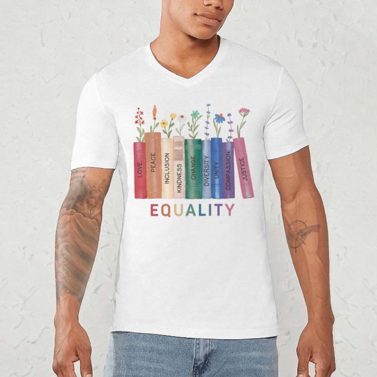 Equality Flower Books Equal Rights Social Justice Feminist Men's V-Neck T-Shirt