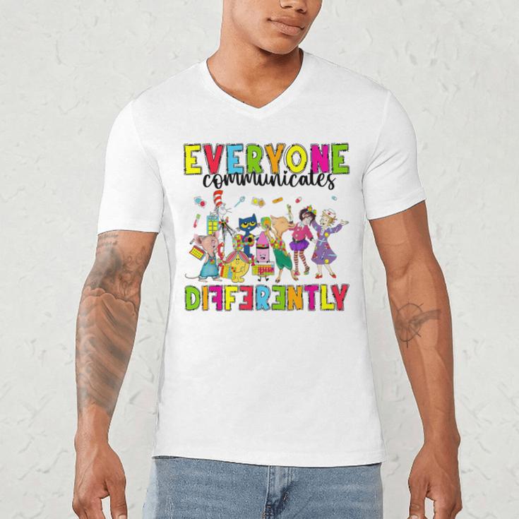 Everyone Communicates Differently Book Teacher Outfit Men's V-Neck T-Shirt