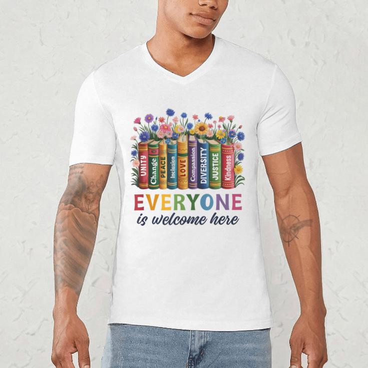 Everyone Is Welcome Here Floral Book LGBT Pride Equality Men's V-Neck T-Shirt
