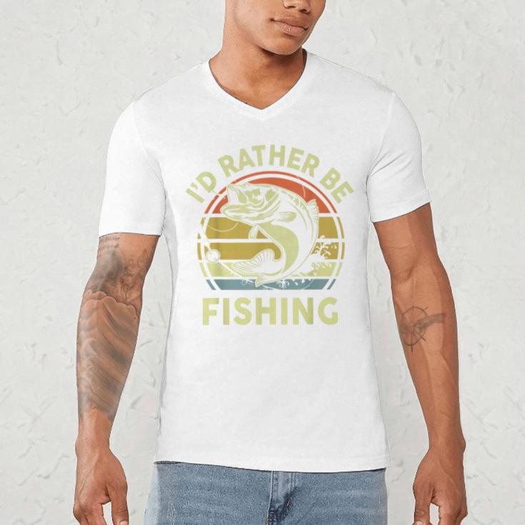 Fishing I'd Rather Be Fishing Bass Fish Dad Jokes Men's V-Neck T-Shirt