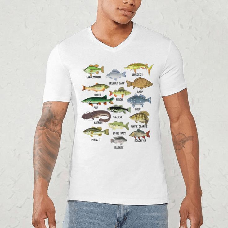 Fishing-Shirt Types Of Freshwater Bass Fish Dad Jokes Men's V-Neck T-Shirt Fishing-Shirt Types Of Freshwater Bass Fish Dad Jokes Men's V-Neck T-Shirt