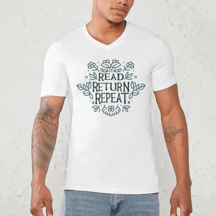 Floral “Read Return Repeat” Book Lovers Readers Librarians Men's V-Neck T-Shirt Floral “Read Return Repeat” Book Lovers Readers Librarians Men's V-Neck T-Shirt