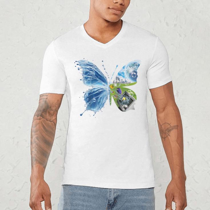 Frutiger Aero Aesthetic Butterfly Computer Fishes Scenery Raglan Baseball Tee Men's V-Neck T-Shirt Frutiger Aero Aesthetic Butterfly Computer Fishes Scenery Raglan Baseball Tee Men's V-Neck T-Shirt