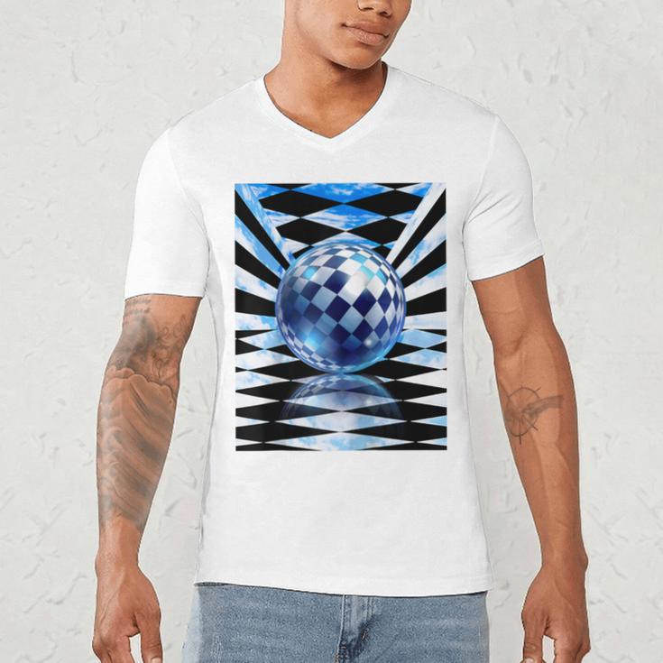 Frutiger Aero Aesthetic Tech Checkered Room Orb Sky Raglan Baseball Tee Men's V-Neck T-Shirt