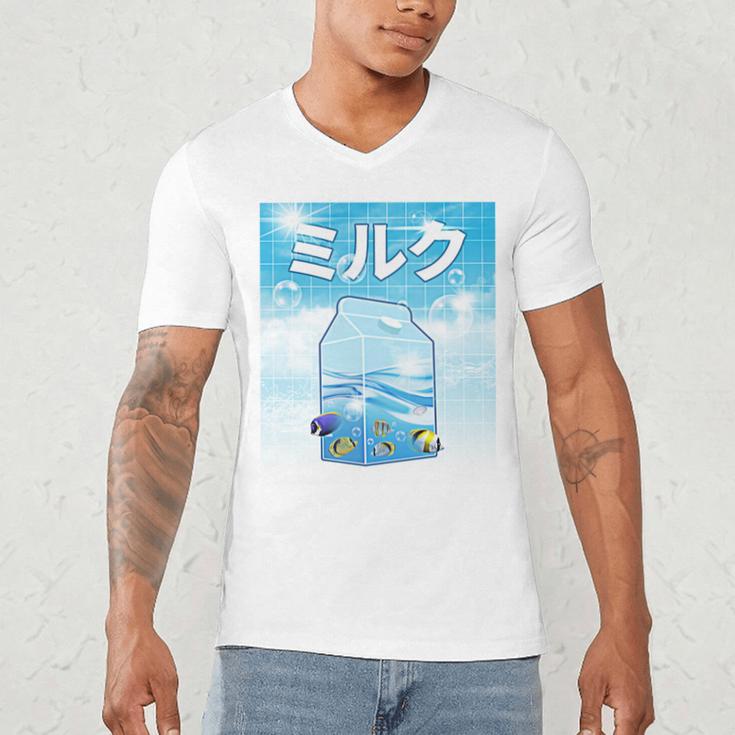 Frutiger Aero Aesthetic Tech Kawaii Milk Underwater Fishes Men's V-Neck T-Shirt Frutiger Aero Aesthetic Tech Kawaii Milk Underwater Fishes Men's V-Neck T-Shirt