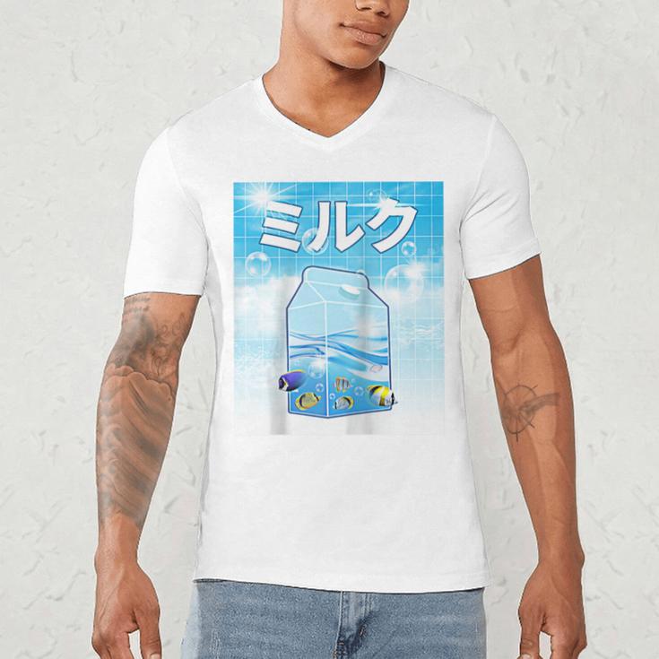 Frutiger Aero Aesthetic Tech Kawaii Milk Underwater Fishes Raglan Baseball Tee Men's V-Neck T-Shirt Frutiger Aero Aesthetic Tech Kawaii Milk Underwater Fishes Raglan Baseball Tee Men's V-Neck T-Shirt