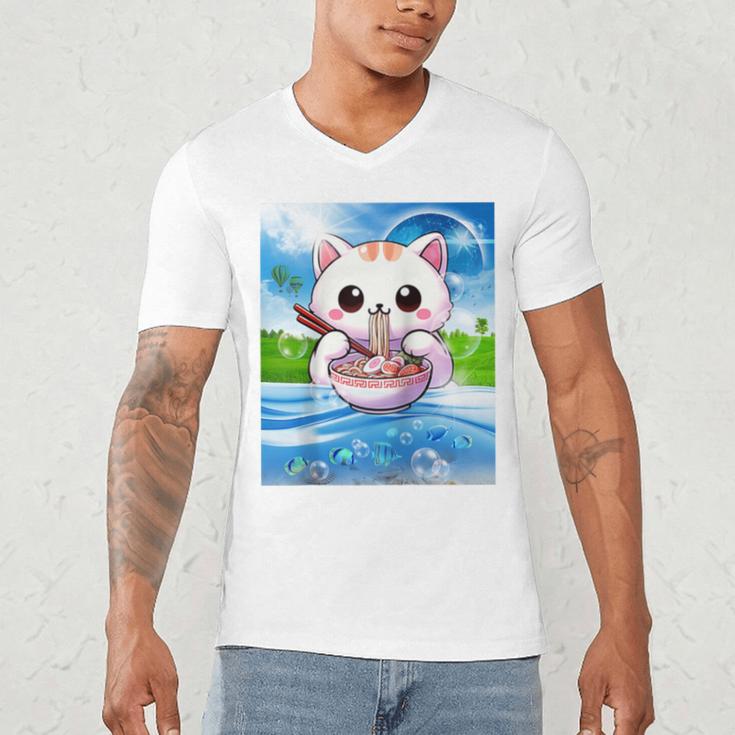 Frutiger Aero Aesthetic Tech Kawaii Ramen Cat Fishes Raglan Baseball Tee Men's V-Neck T-Shirt Frutiger Aero Aesthetic Tech Kawaii Ramen Cat Fishes Raglan Baseball Tee Men's V-Neck T-Shirt