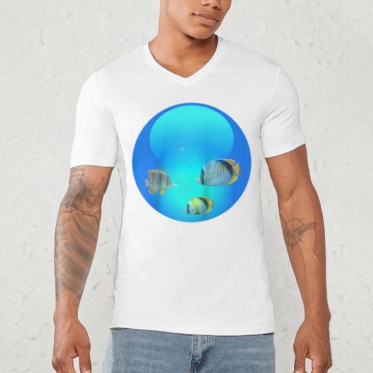 Frutiger Aero Aesthetic Tech Orb Fishes Raglan Baseball Tee Men's V-Neck T-Shirt