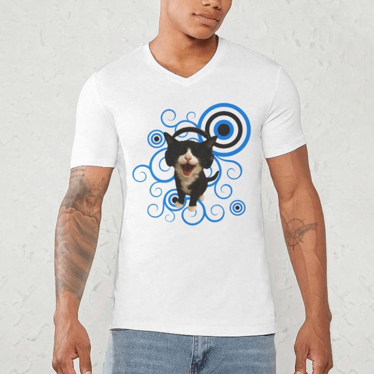 Frutiger Aero Cat Meme Headphone Kitty Cat Lover Men's V-Neck T-Shirt