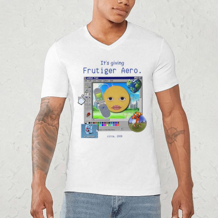 Frutiger Aero Y2K Meme Graphic 2000s Nostalgia Premium Men's V-Neck T-Shirt Frutiger Aero Y2K Meme Graphic 2000s Nostalgia Premium Men's V-Neck T-Shirt
