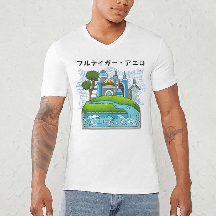 Future City Wind Power Frutiger Aero Y2K Style Ocean Men's V-Neck T-Shirt Future City Wind Power Frutiger Aero Y2K Style Ocean Men's V-Neck T-Shirt