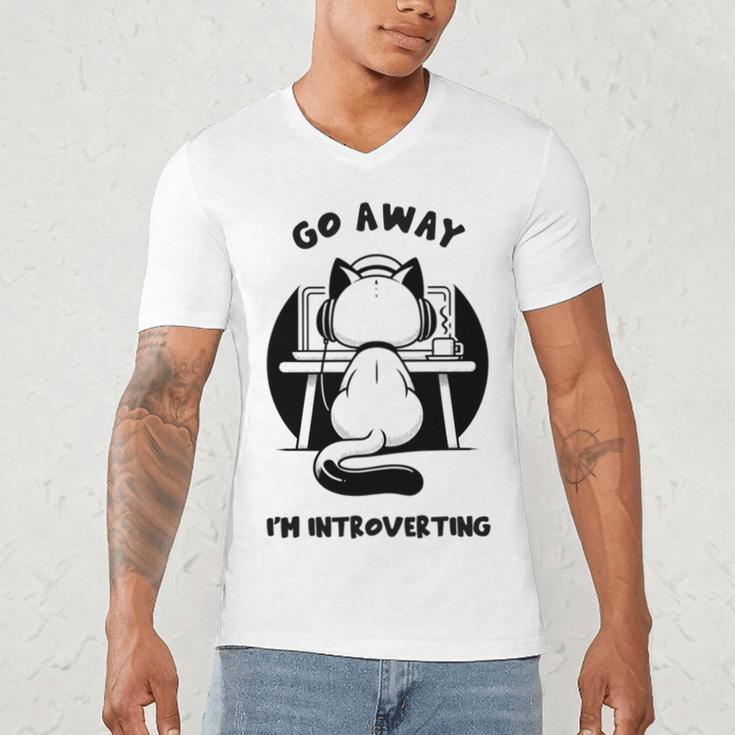 Go Away I'm Introverting Cat With Coffee Men's V-Neck T-Shirt Go Away I'm Introverting Cat With Coffee Men's V-Neck T-Shirt