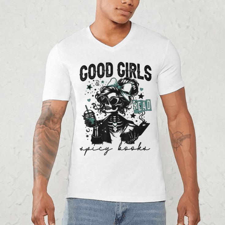 Good Girls Read Spicy Skeleton Book Club Men's V-Neck T-Shirt