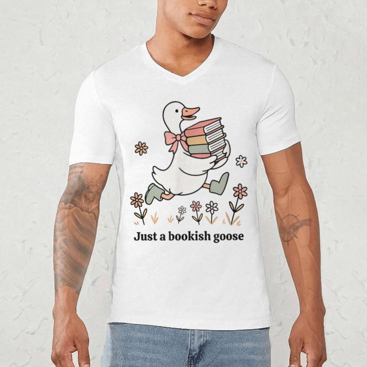 Goose With Books Cute Bookworm Reader Men's V-Neck T-Shirt