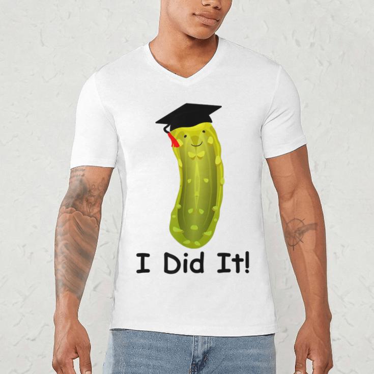 Graduation Cap Wearing Big Dill Pickle I Did It Graduate Fun Men's V-Neck T-Shirt