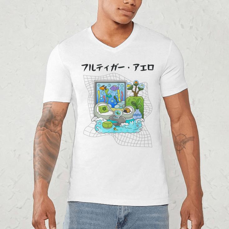 Grass Fun UI UX Er Computer Retro Fish Frutiger Aero Men's V-Neck T-Shirt