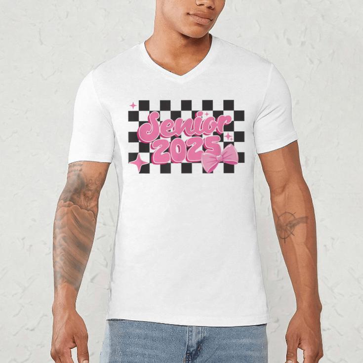 Groovy Senior Class Of 2026 Coquette Pink Bow Graduation Men's V-Neck T-Shirt