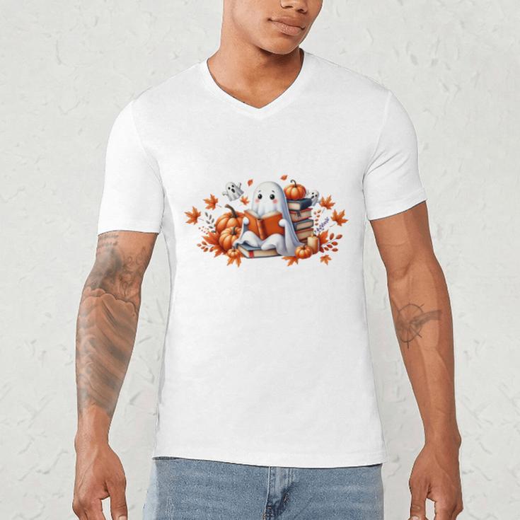 Halloween Book Lover Ghost Witch Books & Pumpkins Men's V-Neck T-Shirt Halloween Book Lover Ghost Witch Books & Pumpkins Men's V-Neck T-Shirt