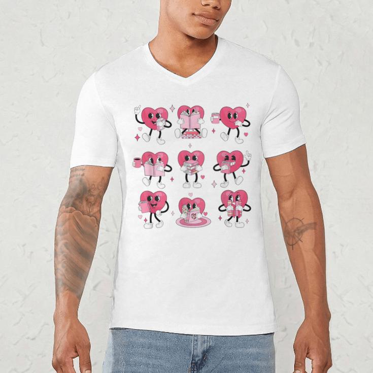 Heart Reading Books Valentine Teacher Boy Girl Book Lover Men's V-Neck T-Shirt